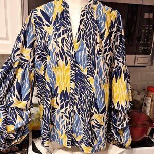 e Womens MadRag Long Poofy Sleeve Button Plus Size Top 1X